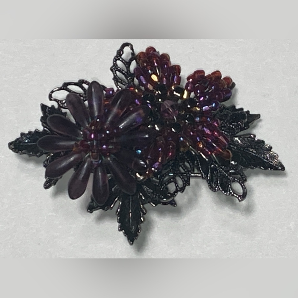 VINTAGE CARA STIMMEL LTD BEADED FLOWERS BROOCH/PIN - SIGNED